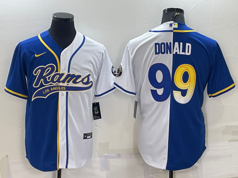 Men's Los Angeles Rams #99 Aaron Donald Royal/White Split With Patch Cool Base Stitched Baseball Jersey